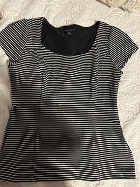 White House Black Market Black and White Contrast Top